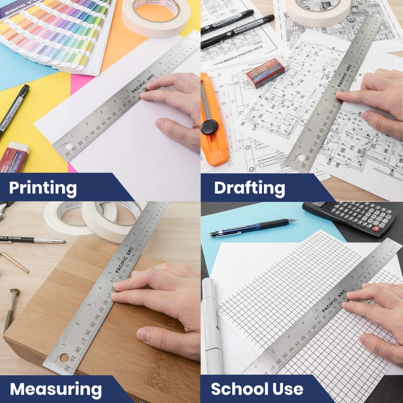 Pacific Arc Stainless Steel 12 Inch Metal Ruler Non-Slip Cork Back, with Inch and Metric Graduations - Image 4